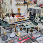 Green rifle bench rest and accessories