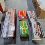 Boxes of .22 caliber ammunition on table